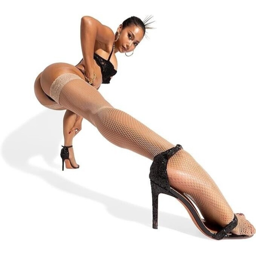 sofsy Fishnet Stockings Women Lace Thigh High XL Natural Olivia Capri Italy